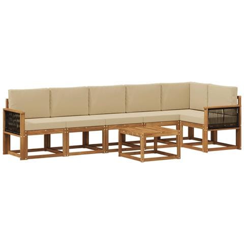 Set di divani da esterno 7 pcs Naturale e Beige Poliestere - Foto 1