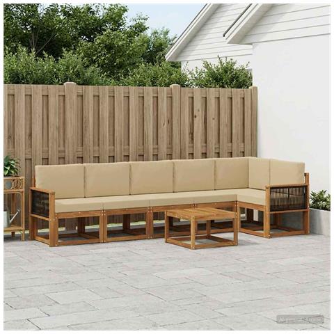 Set di divani da esterno 7 pcs Naturale e Beige Poliestere - Foto 2