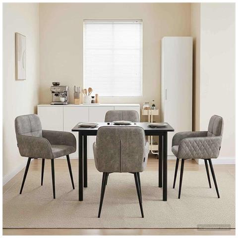 Sedie da pranzo 4 pcs Pelle Scamosciata Sintetica Grigio Chiaro - Foto 2