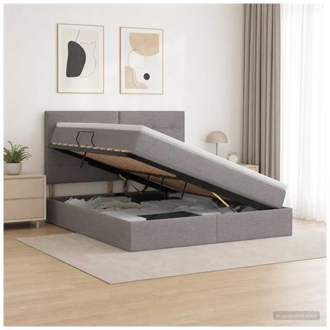 Letto con contenitore e materasso Tortora 160 x 200 cm Tessuto - Foto 2