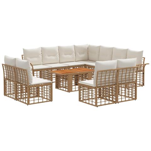 Set Divano da Giardino 12 pz Naturale e Bianco Crema polyrattan - Foto 1