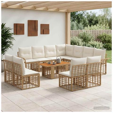 Set Divano da Giardino 12 pz Naturale e Bianco Crema polyrattan - Foto 10