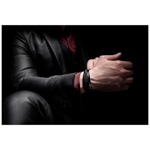 19cm Nero Braccialetto Uomo Cuoio Aggiustabile Regolabile Magnetico Inox Bracciali Braccialetti Perline Bigiotteria Bracialetto Cinturino Braciale Bambino Bracelet Corda Braciale Nere Accessori - Foto 2