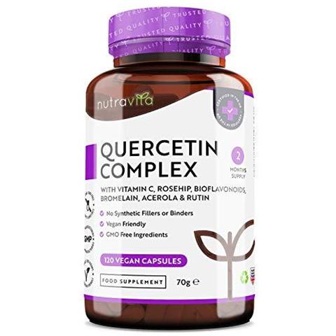La Quercetina Complesso Con Vitamina C - 120 Vegan Capsule (2 Mesi) Miscelato Con Rosa Canina Bioflavonoidi Bromelina Acerola E Rutina - Made In Uk Da - Foto 1