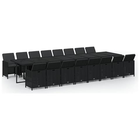Set Da Pranzo Da Giardino 17 Pz Con Cuscini In Polyrattan Nero - Foto 1