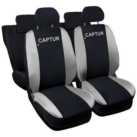 Coprisedili Auto Compatibili Per Captur, Made In Italy, Set Di Copri Sedili Anteriori E Posteriori Con Copri Poggiatesta Incluso, Tessuto Poliestere, Colore - Nero \grigio Chiaro - Foto 1