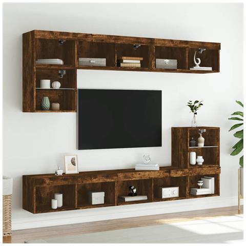 Mobili Porta Tv Con Luci Led 2 Pz Rovere Fumo 80x30x30 Cm - Foto 3