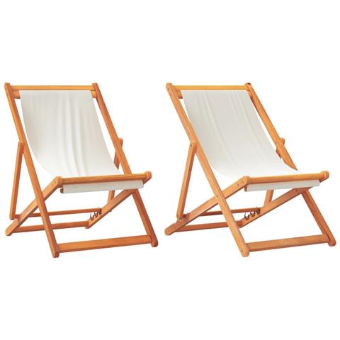 Sedie Da Spiaggia Pieghevoli 2 Pz Bianco Crema In Tessuto - Foto 2