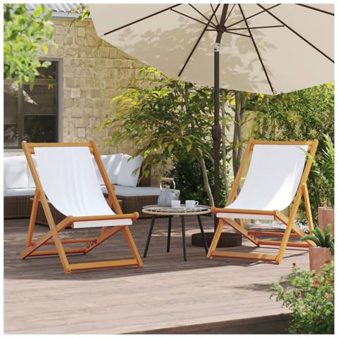 Sedie Da Spiaggia Pieghevoli 2 Pz Bianco Crema In Tessuto - Foto 1