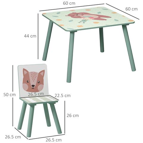 Set Tavolo E Sedie 3 Pezzi Per Bambini 3-8 Anni In Mdf E Legno Di Pino, Verde - Foto 6