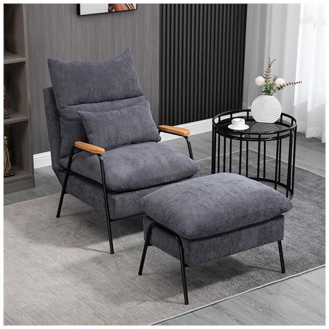 Poltrona Relax Reclinabile Con Pouf Poggiapiedi In Velluto A Costine, Grigio - Foto 2
