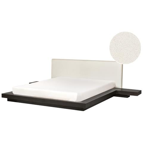 Letto Matrimoniale Legno Scuro Con Testata In Bouclé 180 X 200 Cm Zen - Foto 2