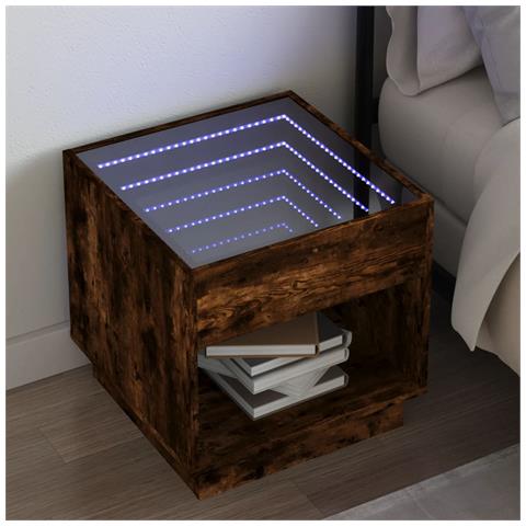 Comodino Con Led Infinity Rovere Fumo 50x50x50 Cm - Foto 1