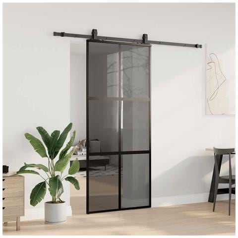 Porta Scorrevole Set Ferramenta Nera 90x205 cm Vetro Temperato - Foto 8