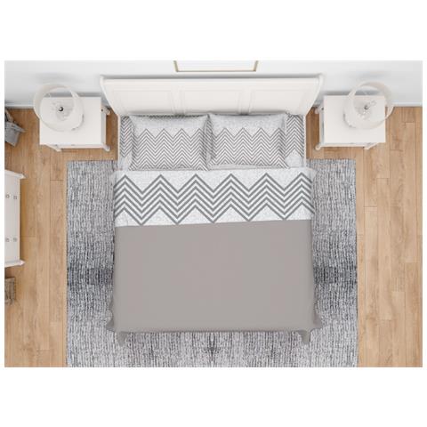 Completo Lenzuola Letto In 100% Cotone Made Italy Disegno Zig Zag Francese Beige - Foto 1