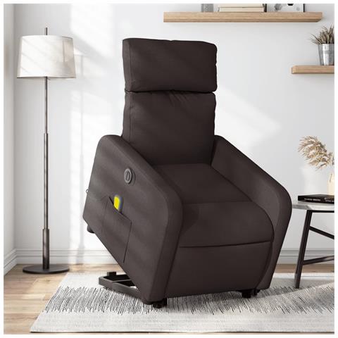 Poltrona Alzapersona Massaggio Elettrica Marrone Scuro Tessuto - Foto 1