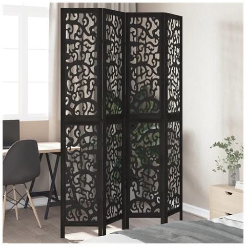 Divisorio Ambienti 4 Pannelli Nero Legno Massello Di Paulownia - Foto 1