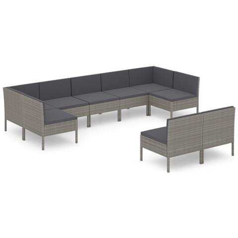 Set Divani Da Giardino 9 Pz Con Cuscini In Polyrattan Grigio - Foto 1