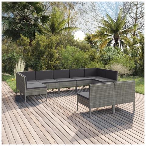 Set Divani Da Giardino 9 Pz Con Cuscini In Polyrattan Grigio - Foto 6