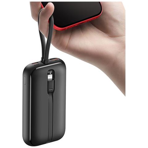 Batteria Esterna 10000mah Cavi Usb-c E Lightning Integrati Schermo Led, Nero - Foto 5