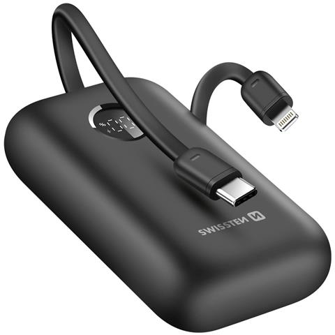 Batteria Esterna 10000mah Cavi Usb-c E Lightning Integrati Schermo Led, Nero - Foto 1