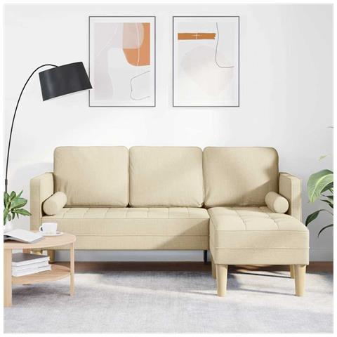 Divano L-Shaped a 3 Posti Crema 160 cm in Tessuto - Foto 2