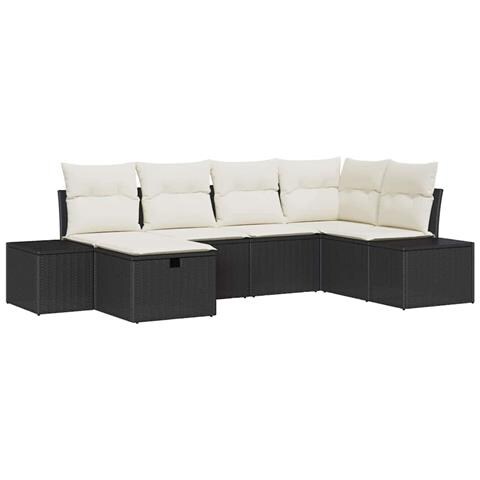 Set di divani da giardino a 6 pezzi con cuscini in polyrattan nero - Foto 1