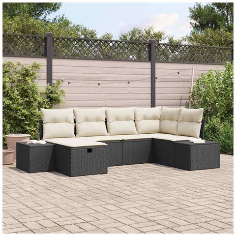 Set di divani da giardino a 6 pezzi con cuscini in polyrattan nero - Foto 2