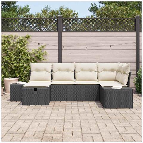 Set di divani da giardino a 6 pezzi con cuscini in polyrattan nero - Foto 3
