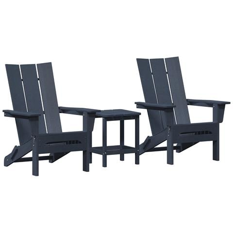 Set di Sedute da Giardino 3 Pezzi Blu Navy HDPE, Sedia Adirondack Pieghevole  Blu Navy 74.5x80.5x90 cm HDPE, Tavolino laterale Adirondack  Blu Navy 38x38x46 cm HDPE - Foto 1