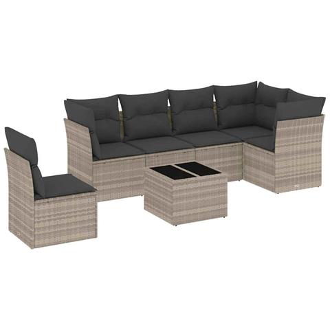 Set Divani da Giardino 7pz con Cuscini Grigio Chiaro Polyrattan - Foto 1