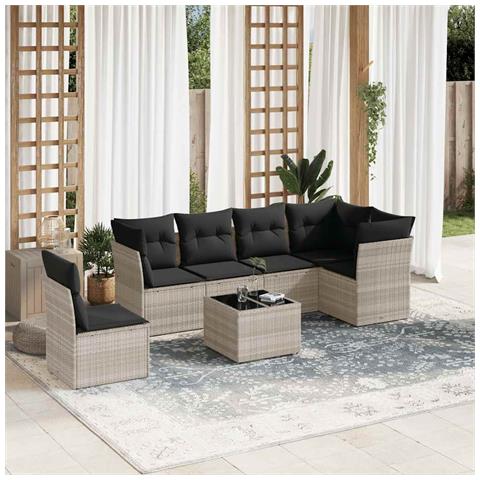 Set Divani da Giardino 7pz con Cuscini Grigio Chiaro Polyrattan - Foto 2