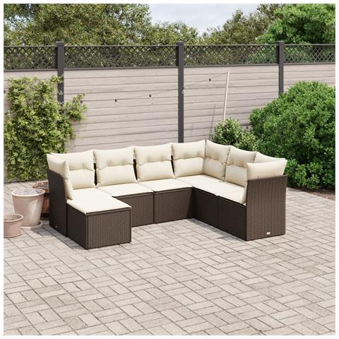 Set Divani da Giardino 7 pz con Cuscini Marrone in Polyrattan - Foto 2