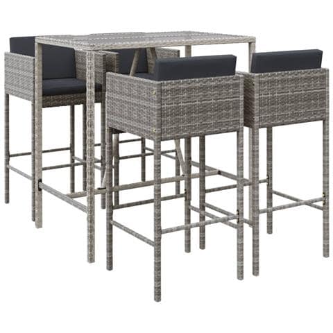 Set Bar da Giardino 5 pz con Cuscini in Polyrattan Grigio - Foto 1