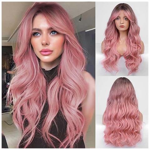 Parrucca Lunga Ondulata Rosa - Look Naturale E Versatile - Foto 4