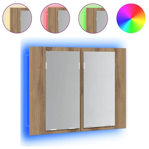 Mobile Specchio LED Rovere Artigianale 60x12x45 cm Multistrato - Foto 1