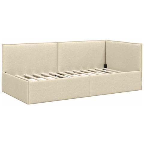 Cornice del letto ad angolo Crema 90 x 190 cm Tessuto - Foto 1