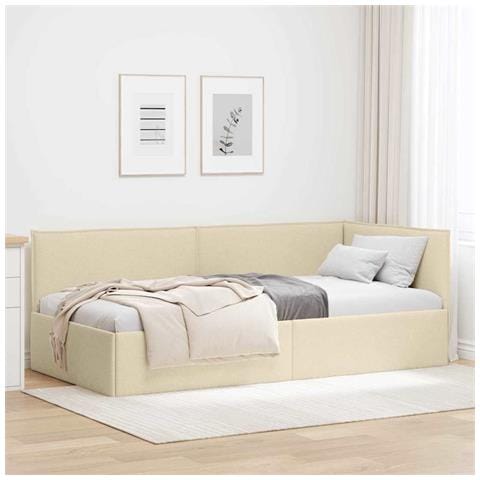 Cornice del letto ad angolo Crema 90 x 190 cm Tessuto - Foto 2