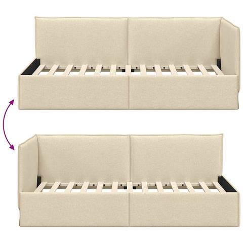 Cornice del letto ad angolo Crema 90 x 190 cm Tessuto - Foto 9
