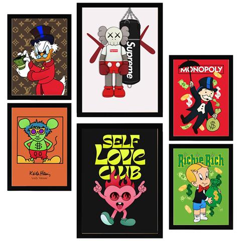 Set Di 6 Stampe L'iconico Umorismo Di Dinald Mongoly Sul Monopoli Incorniciato Con Illustrazioni Di Design Per Le Pareti Di Casa A3 & A4 Cornice Nera - Foto 1