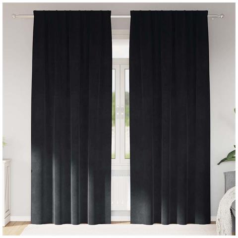 Tende con tende 2 pcs Nero 140 x 245 cm Velluto - Foto 2