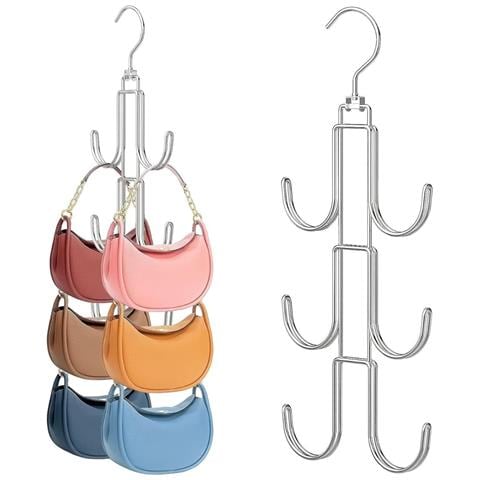 Organizzatore Rotante Per Borse - Appendiabiti In Acciaio Per Armadio Per Borse, Sciarpe, Cinture Silver - Foto 1