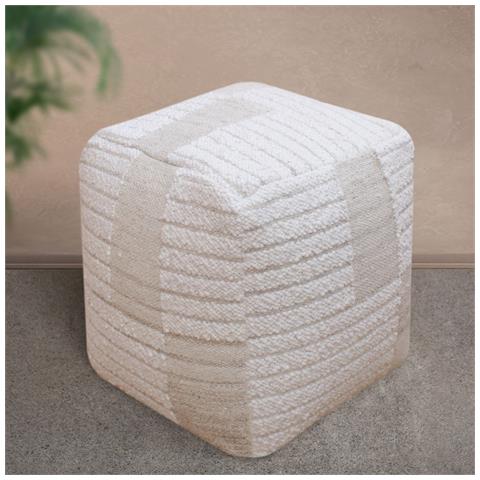 Kurt - Pouf In Lana Avorio Con Decoro 40 X 40 - Foto 1
