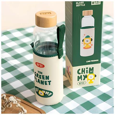 Borraccia In Vetro Riutilizzabile Da 500 Ml Con Motivo Chimmy E Custodia, Blanc / Vert - Foto 2