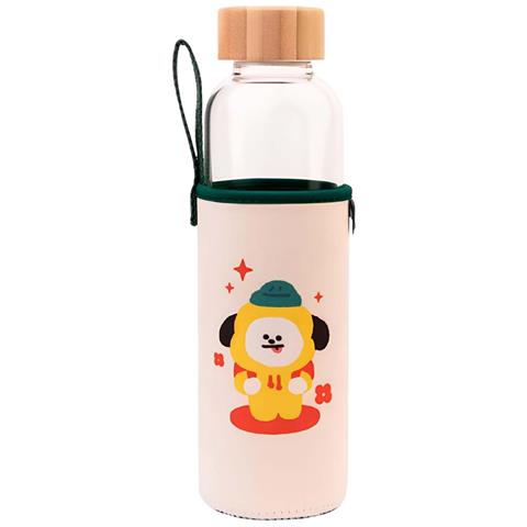 Borraccia In Vetro Riutilizzabile Da 500 Ml Con Motivo Chimmy E Custodia, Blanc / Vert - Foto 1