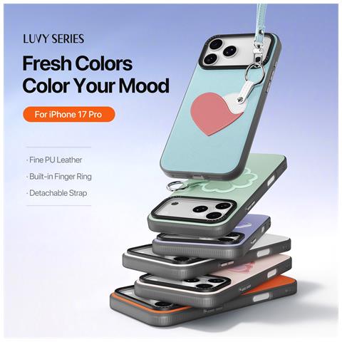 Cover per iPhone 17 Pro - PC+Pelle /PU, Blu, Con Anillo - Foto 2