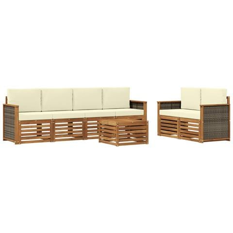 Set di divani da esterno con cuscino 7 pcs Naturale e Crema - Foto 1