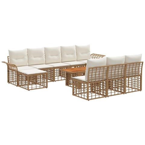 Set Divano da Giardino 11 pz Naturale e Bianco Crema polyrattan - Foto 1