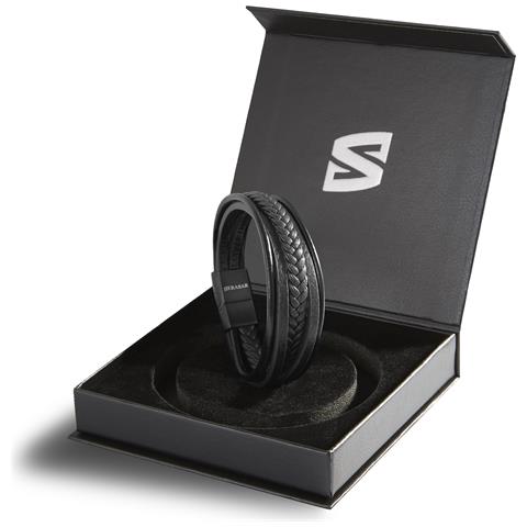 Braccialetto in Pelle Genuina Maschile ""Braid"" 17cm Nero - Foto 2