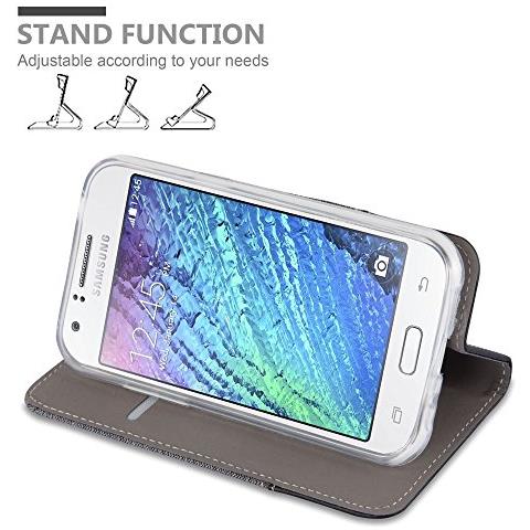Custodia Compatibile Con Samsung Galaxy J1 2015 In Grigio Nero - Coperchio Protettiva Con Chiusura Magnetica, Funzione Stand E Tasca Per Le Carte - Foto 2